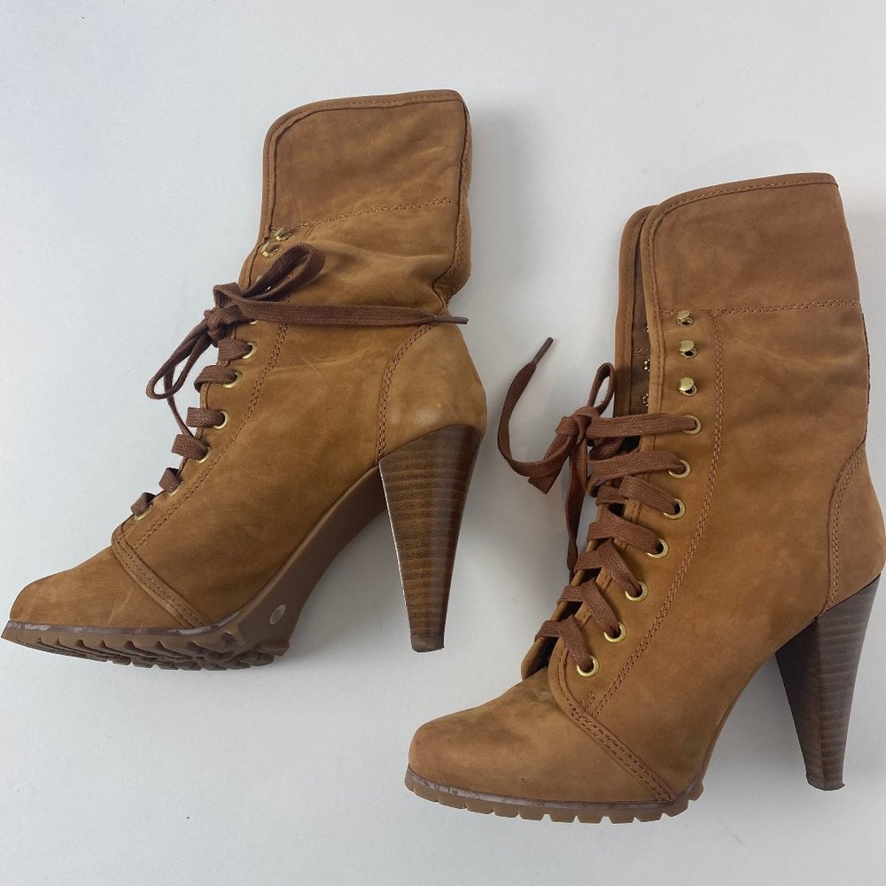 Steve Madden Leather Lace Up Heeled Booties Size 6